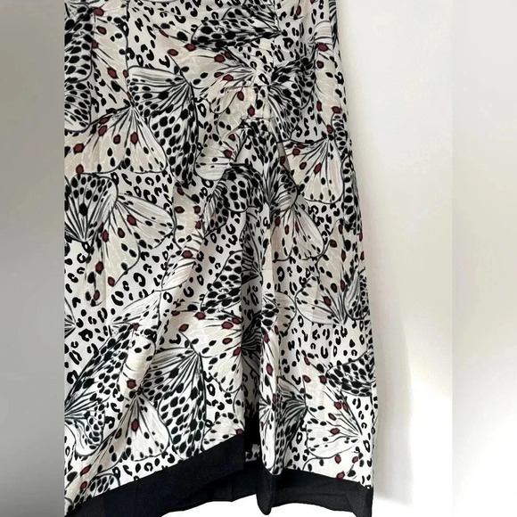 DKNY Skirt Midi Black Tan Chiffon Butterfly Floral Ruched Flowy Resort Y2K - Picture 6 of 8